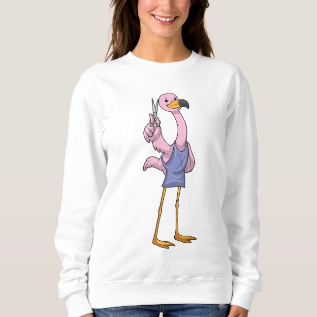 Sweatshirt Flamant rose en coiffeur avec ciseaux (Devant)