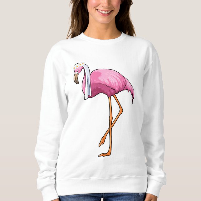 Sweatshirt Flamant rose en mariée voilée (Devant)