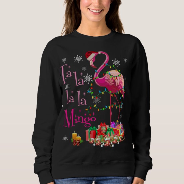 Sweatshirt Flamant rose Fa La La La Mingo pour Noël Noël Noël (Devant)