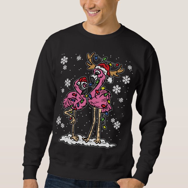 Sweatshirt Flamant rose feux de Noël Santa Hat Pajama mignonn (Devant)