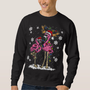 Sweatshirt Flamant rose lumières de Noël Santa Hat Pajama Cut