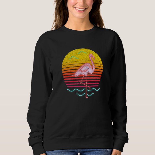 Sweatshirt Flamant rose rose exotique Vibes d'été Palm Trees  (Devant)