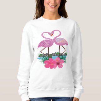 Sweatshirt Flamants roses roses tropicaux dans l'amour,