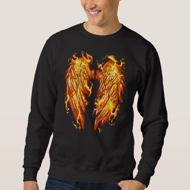 Sweatshirt Flaming Angel Wings On Back Fire Feathers (Devant)