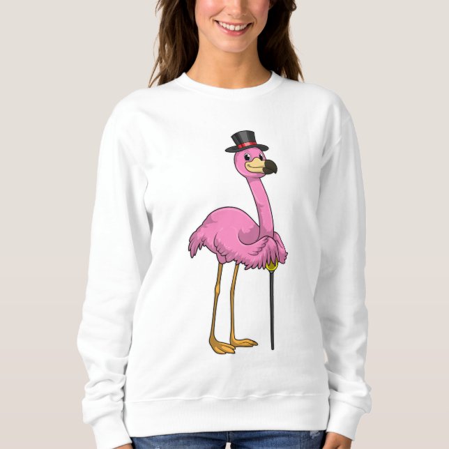 Sweatshirt Flamingo as Pensioner with Walking stick (Devant)