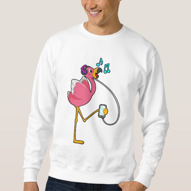 Sweatshirt Flamingo at Music with Headphone (Devant)