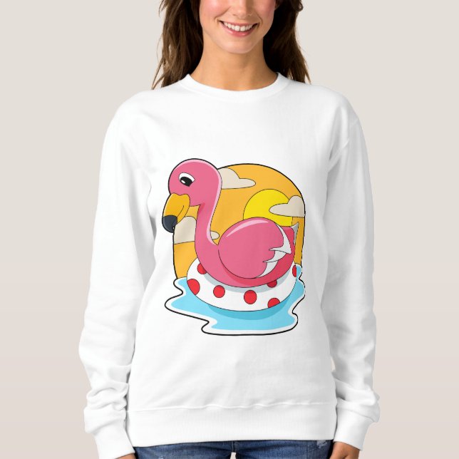 Sweatshirt Flamingo at Swimming with Lifebuoy (Devant)