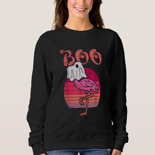 Sweatshirt Flamingo Ghost Boo Pink Sunset Retro Halloween Bir (Devant)