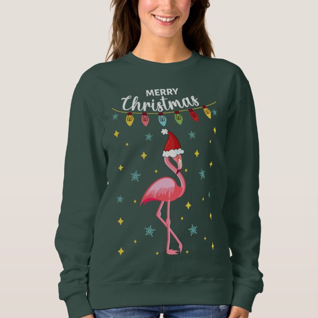 Sweatshirt Flamingo Rose Noël Tropical (Devant)