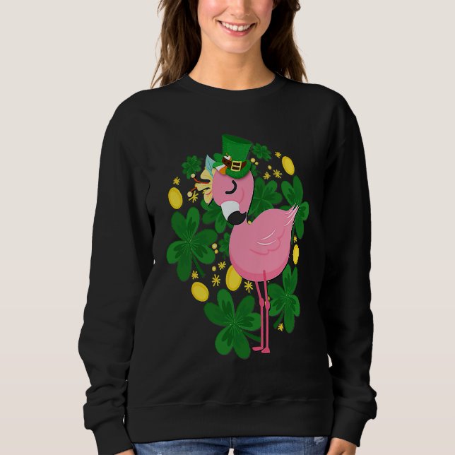 Sweatshirt Flamingo St Patrick Day Pink Bird (Devant)
