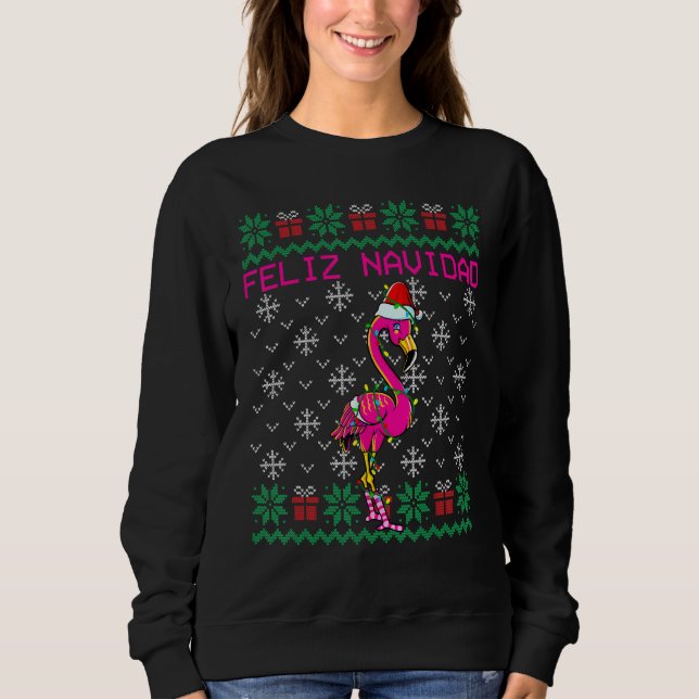 Sweatshirt Flamingo Ugly Christmas Sweater Feliz Navidad (Devant)