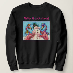 SWEATSHIRT FLAMINGOS ROSES FONT UN BONHOMME DE NEIGE, OISEAUX