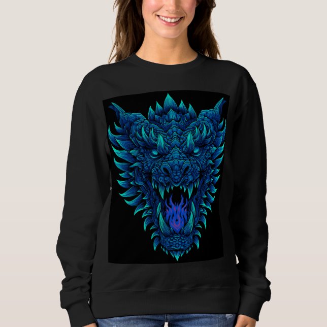 Sweatshirt Flammes bleues de la tête de dragon féroce - Fant (Devant)