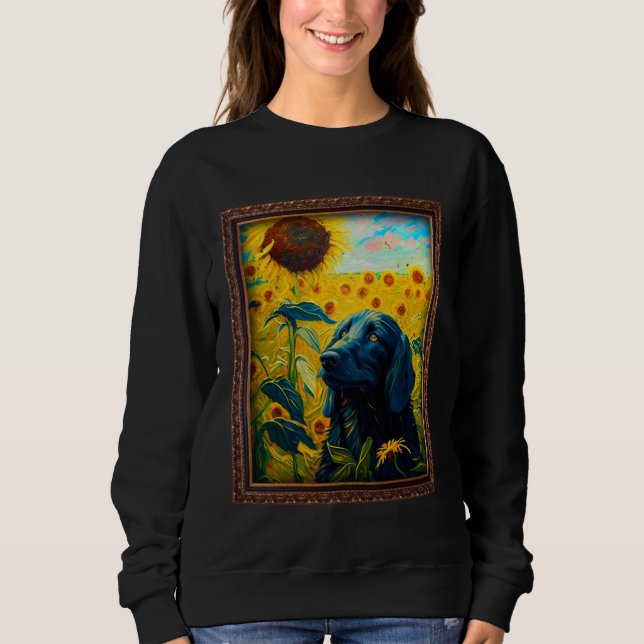 Sweatshirt Flat Coated Retriever Painting Sunflower Flower Mo (Devant)