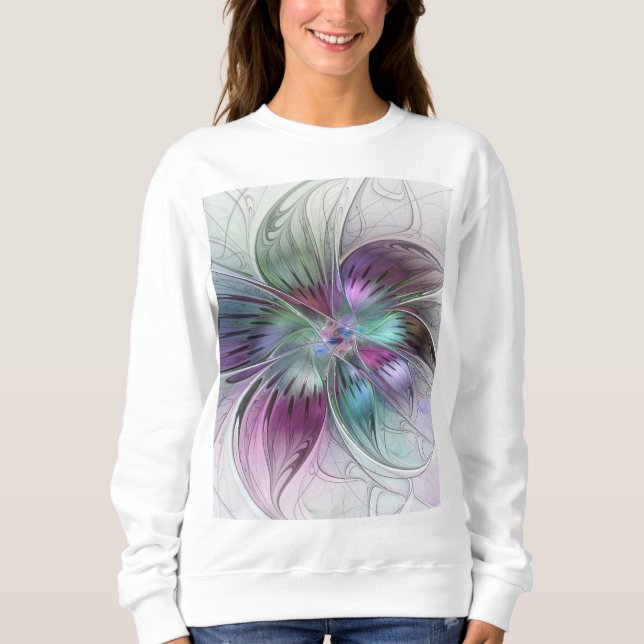 Sweatshirt Fleur Abstraite colorée Art moderne floral fractal (Devant)