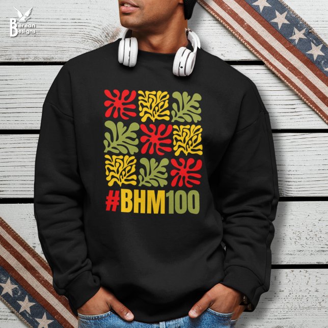 Sweatshirt Fleur abstraite Mois de l'histoire des Noirs 100 A (Stylish Black History Month sweatshirt celebrating centenary with astract floral pattern and #bhm100)