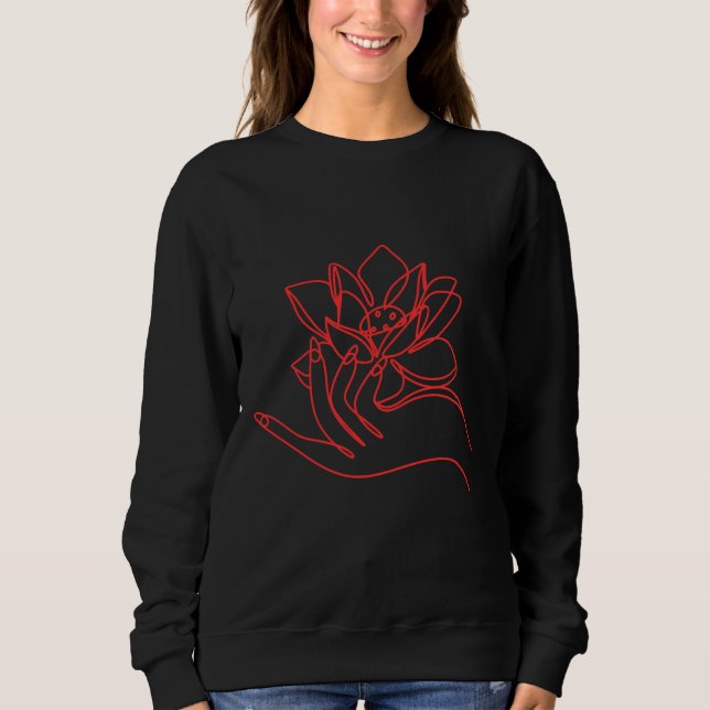 Sweatshirt Fleur avec la main femmes sweat-shirt de base. (Devant)