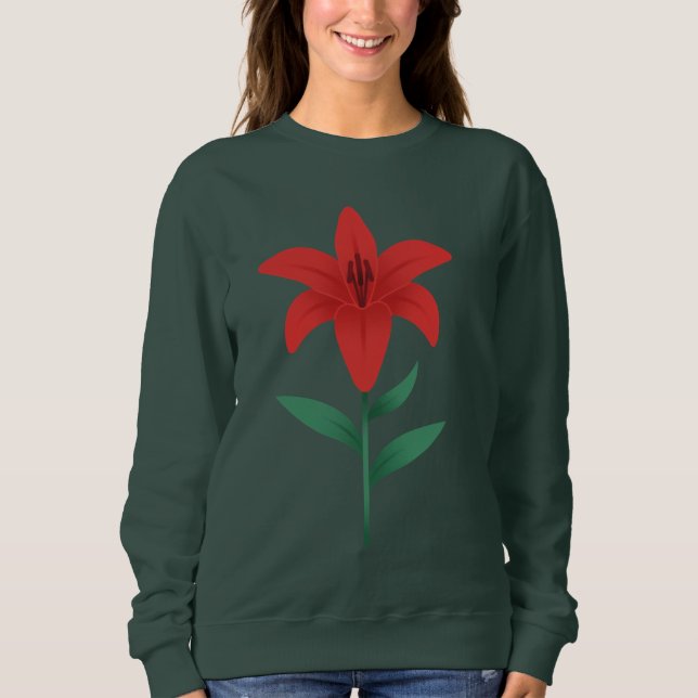 Sweatshirt Fleur de Lys Rouge Moderne Design Botanique Plat (Devant)