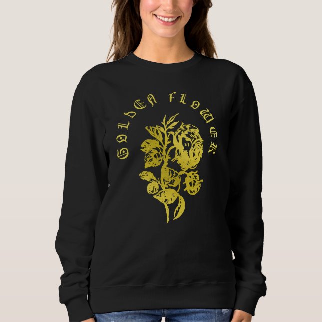 Sweatshirt Fleur Dorée – Dessin de Luxe de Style Brodé (Devant)