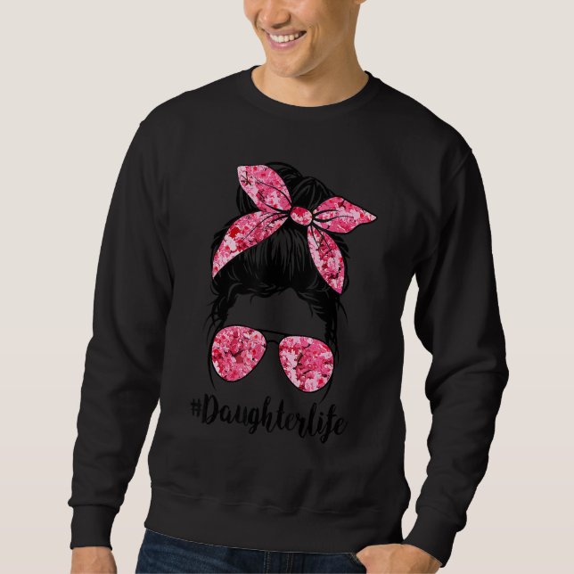 Sweatshirt Fleur Fille Vie Messy Bun Lunettes Rose Mère (Devant)
