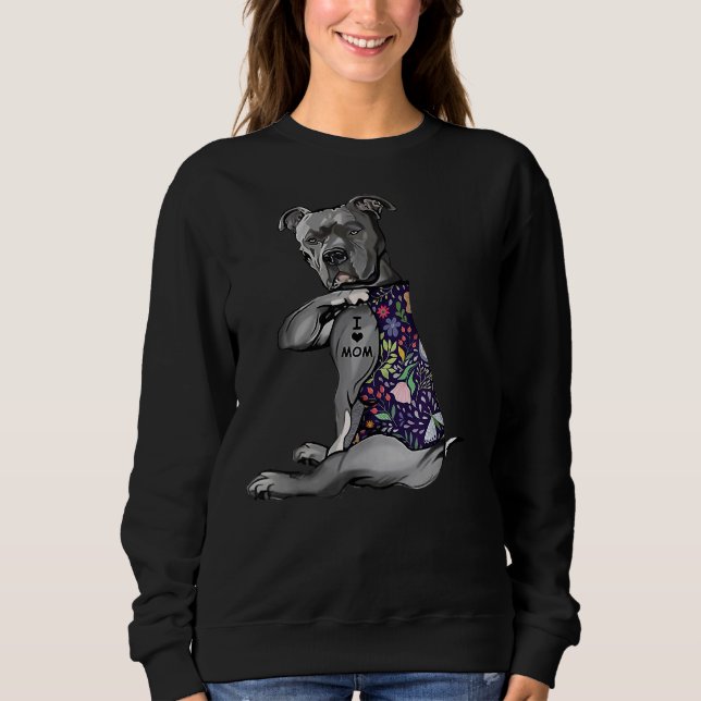 Sweatshirt Fleur Pitbull I Love Maman Pitbull Tattoo Mères D (Devant)