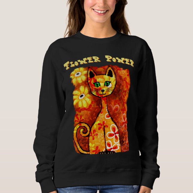 Sweatshirt Fleur Puissance Rétro Whimschat Kitty Orange Rouge (Devant)