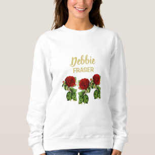 Sweatshirt Fleur rouge et feuilles verts nom personnalisé