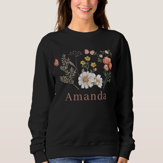 Sweatshirt Fleur Sauvage Boho Nom Personnalisé (Devant)