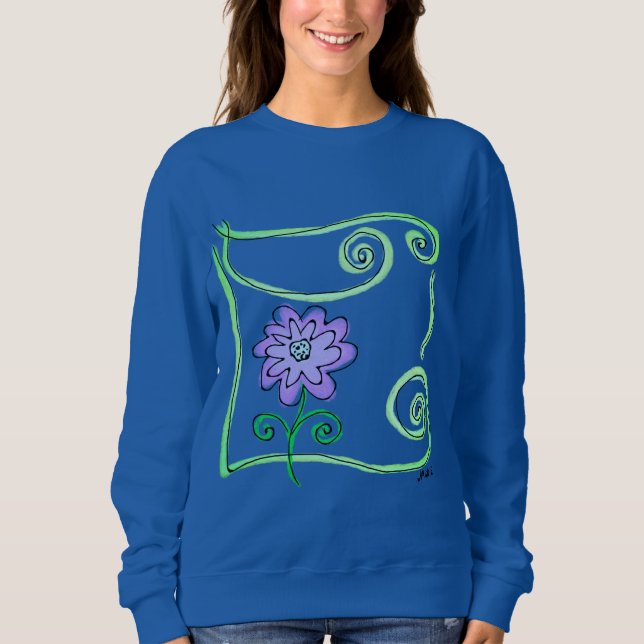 Sweatshirt Fleur violette Art Abstrait à porter (Devant)