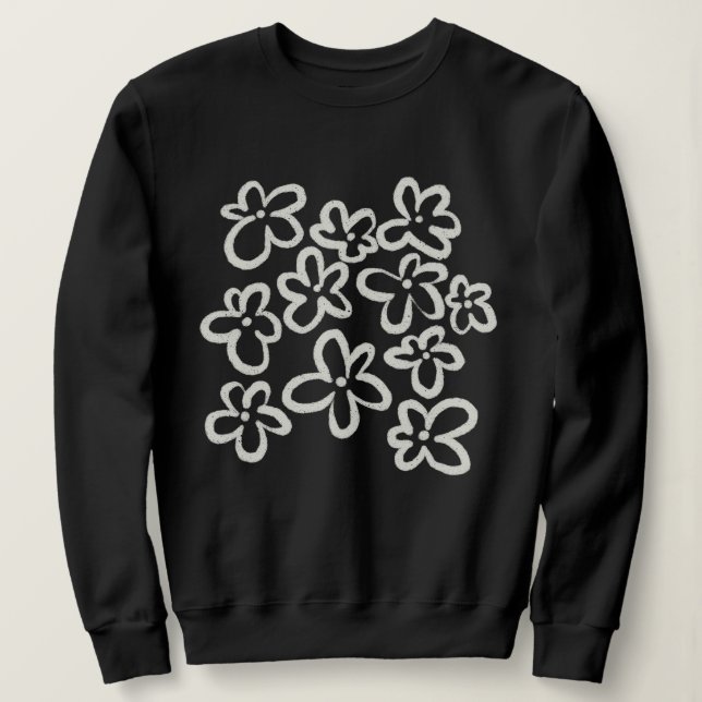 Sweatshirt Fleurs blanches sur fond noir (Design devant)