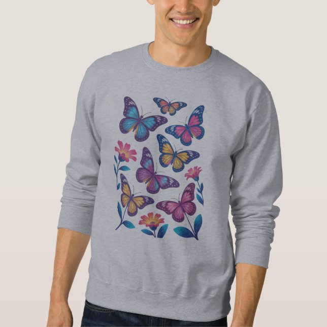 Sweatshirt Fleurs de néon avec six papillons lumineux (Devant)