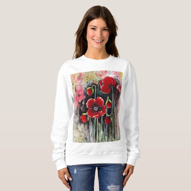 Sweatshirt Fleurs De Pavot En Aquarelle (Devant entier)