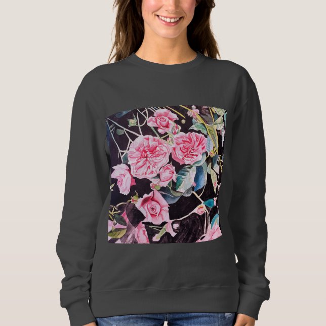 Sweatshirt Fleurs de roseau à l'aquarelle rose peinture flora (Devant)