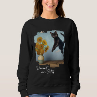 Sweatshirt Fleurs de soleil Art Chat Noir, Vincent van Cat, F