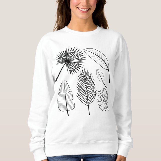 Sweatshirt Fleurs dessinées Doodles Plantes noir et blanc S (Devant)