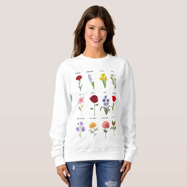 Sweatshirt Fleurs du mois de naissance personnalisées Tous le (Devant entier)