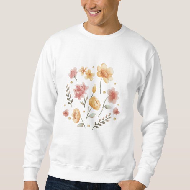 Sweatshirt Fleurs et feuilles fleuries aquarelle (Devant)