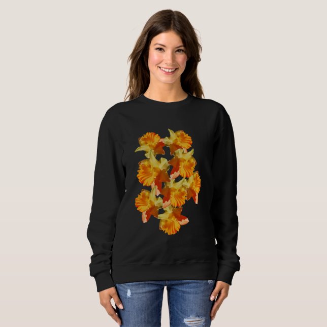 Sweatshirt Fleurs jonquilles jaunes teintées (Devant entier)