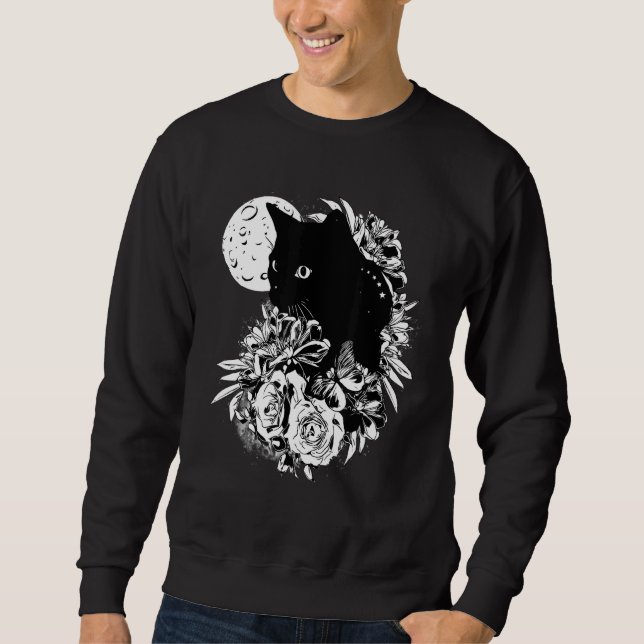 Sweatshirt Fleurs nocturnes de lune de chat Chats noirs (Devant)