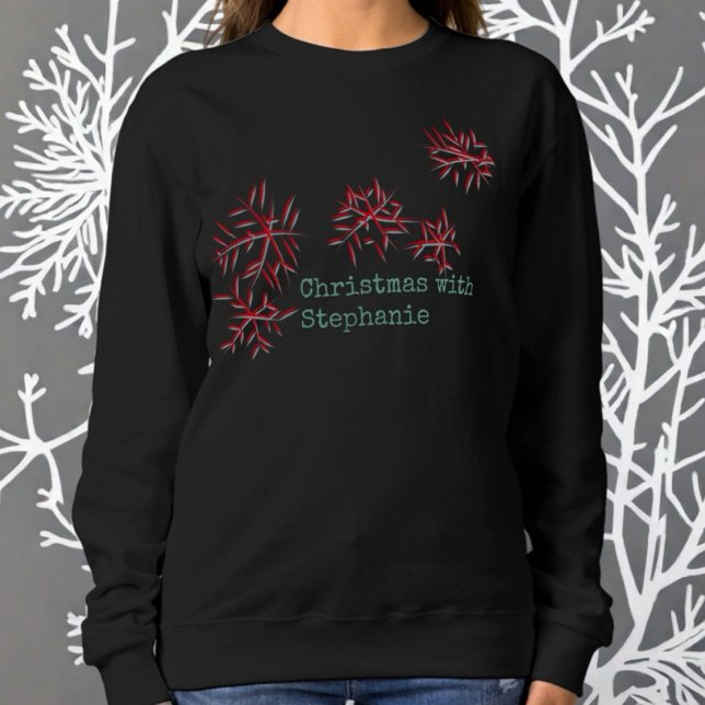 Sweatshirt Fleurs rouges de Noël typographie verte nom modern (Créateur téléchargé)