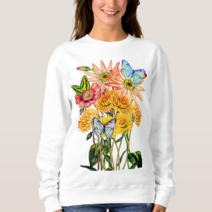 Sweatshirt Fleurs sauvages et trois papillons