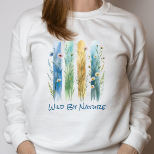 Sweatshirt Fleurs sauvages personnalisés pinceau Bleu vert