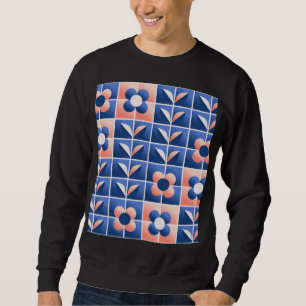 Sweatshirt Fleurs stylisées rétro : motif en mosaïque.