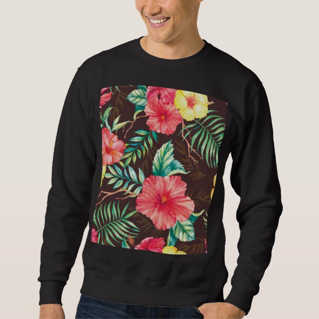 Sweatshirt Fleurs tropicales colorées Arrière - plan foncé (Devant)