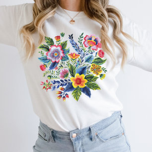 Sweatshirt Fleurs vives Fleurs sauvages Fausse broderie de fi