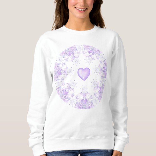 Sweatshirt flocon de neige violet clair et coeur étincelant (Devant)