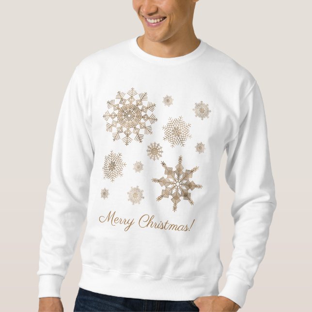 Sweatshirt Flocons de neige jaune doré avec texte Joyeux Noël (Devant)