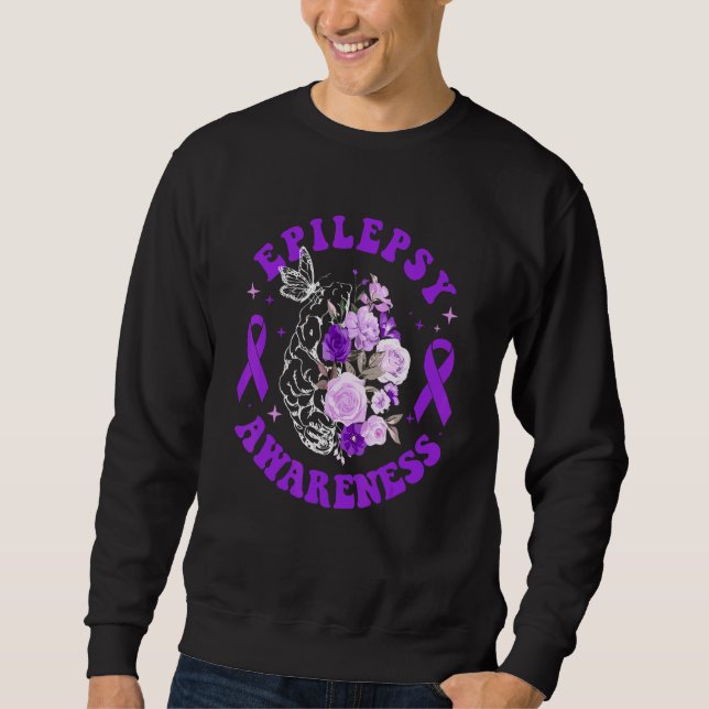 Sweatshirt Floral Brain Purple Ribbon Epilepsy Awareness Mont (Devant)