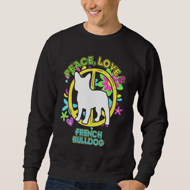 Sweatshirt Floral Chien Peace Love Et French Bulldog (Devant)