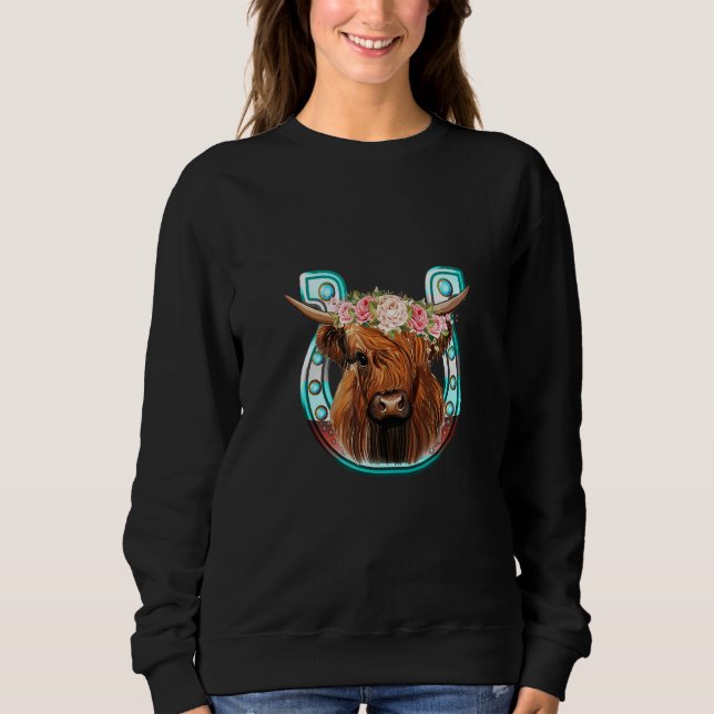 Sweatshirt Floral Highland Cow Heifer Horseshoe Western Count (Devant)